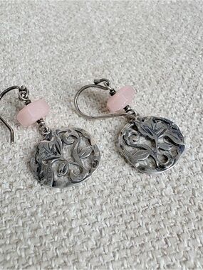 Silpada "Flirt Alert" Pink Soapstone and Sterling Silver Earrings, Retired